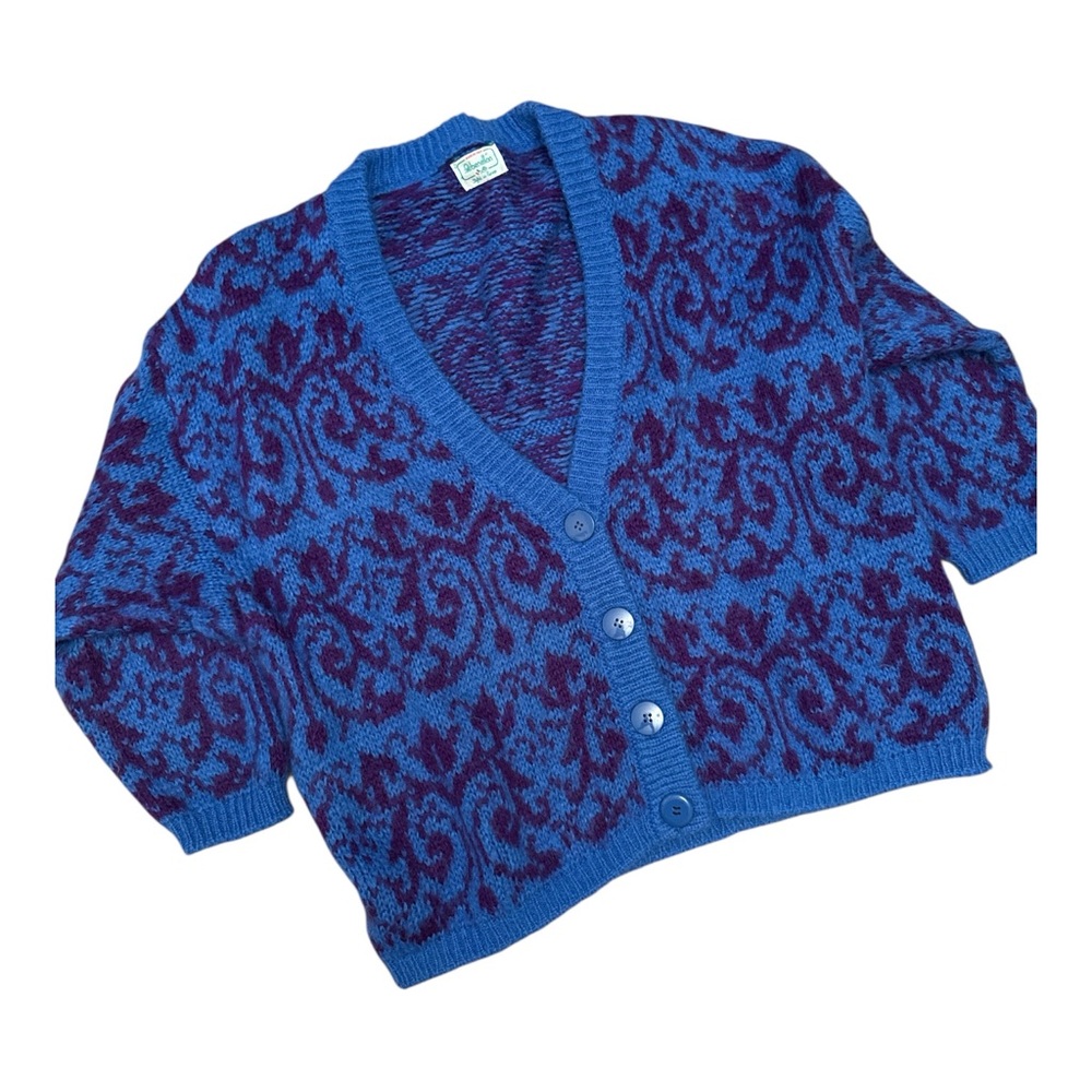 Vintage 1980s Benetton Blue and Purple Women's Sweater